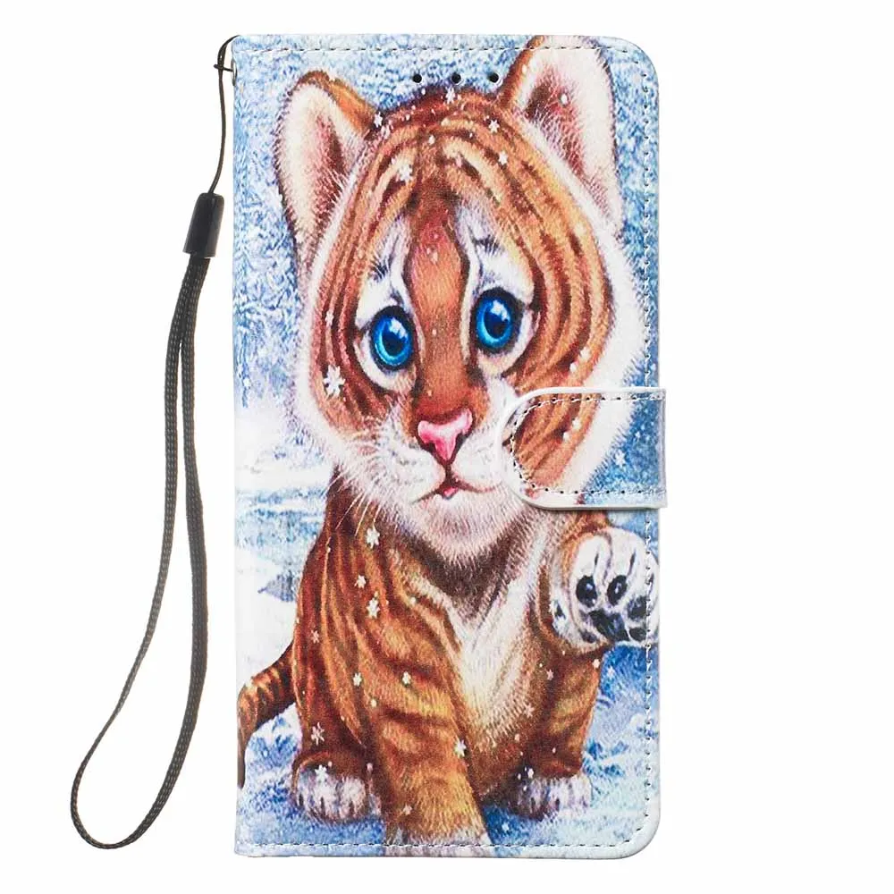 Tiger Милый чехол-кошелек с рисунком для телефона iPhone XS Max X XR 6 6S 7 8 Plus задняя крышка для samsung Galaxy S10 S9 S8 S7 Capa - Цвет: Tiger