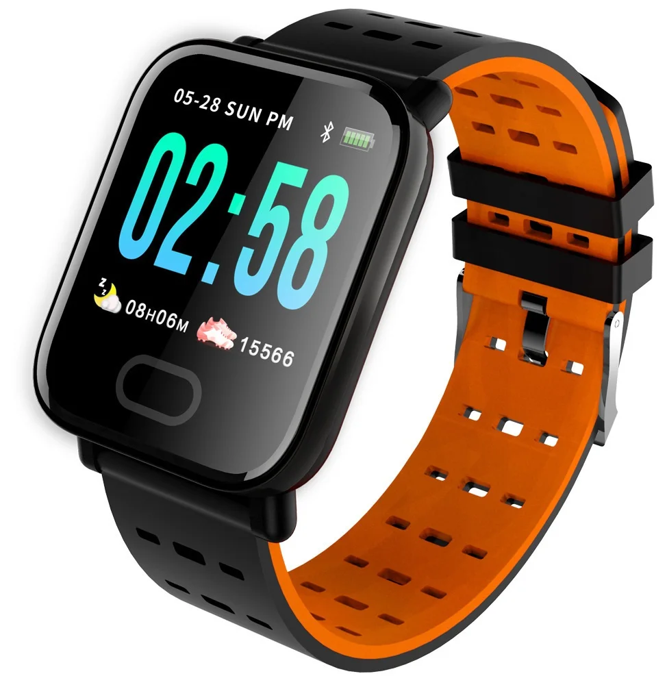 BINSSAW A6 Smart Watch with Heart Rate Monitor Fitness Tracker Blood Pressure Smartwatch Waterproof For Android IOS PK Q8 V6 S9 - Цвет: orange