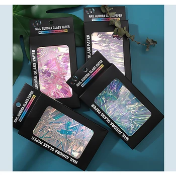 

RIKONKA Professional Manicure 1Box Aurora Cellophane Colorful Laser Nail Srickers Holographic Nail Decals Glass Paper Nail Foils