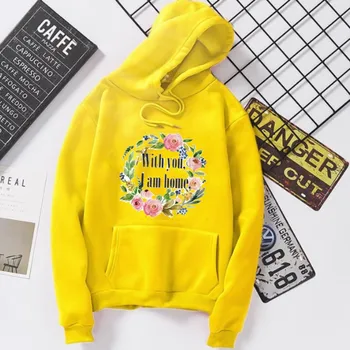 

Women letter flowers Print Kawaii Hoodies Plus Velvet Solid Colors Sweatshirt Harajuku Style