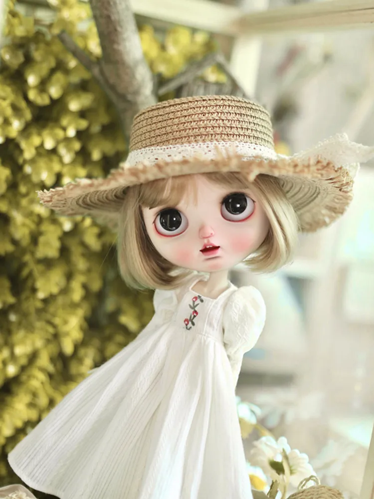 1/6 кукла белое платье с пышными рукавами Blyth соломенная шляпа Кукла наряд