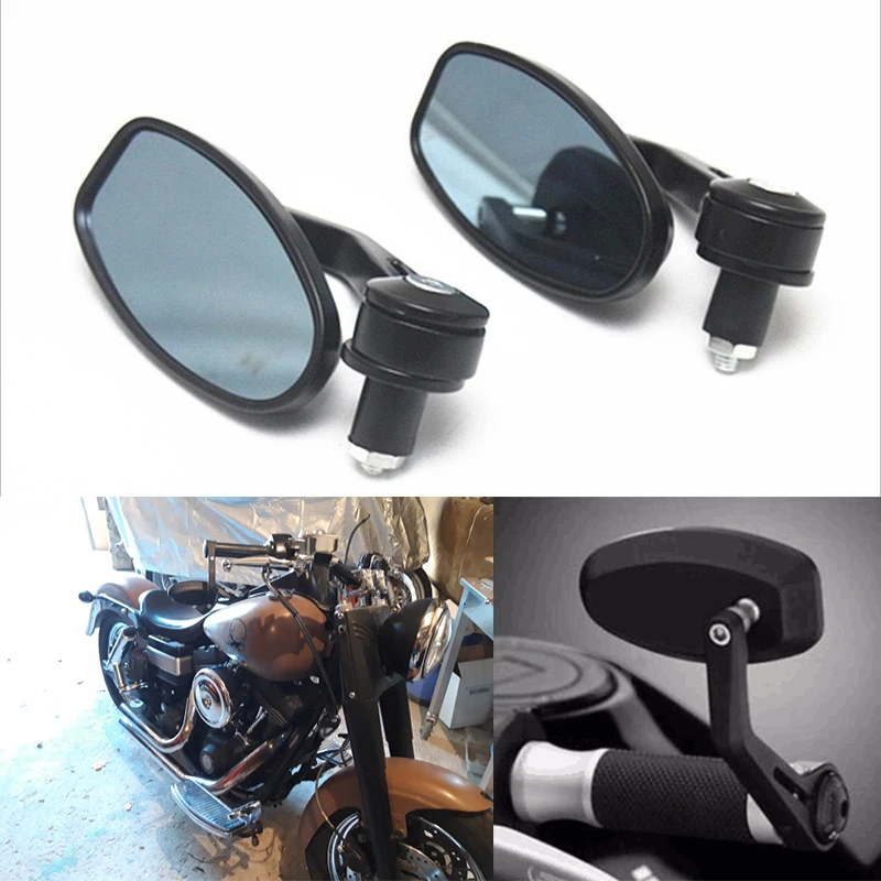 Black Motorcycle 7/8" Handle Bar End Mirrors For Cafe Racer Bobber Street Bike