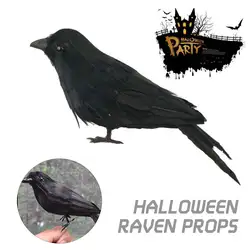 Реквизит ворона птица реалистичный Пернатый черный Хэллоуин антилминтические украшения дерево
