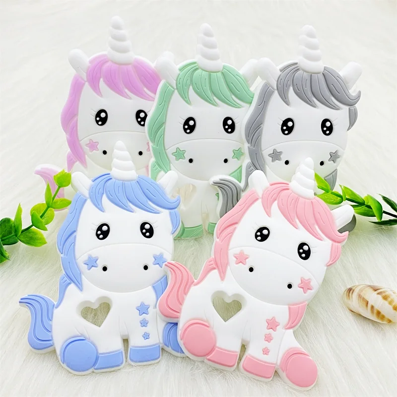 1pcs Silicone Teether unicorn Cartoon Animal BPA Free Rodents Teething Necklace Food Grade Infant Chewable Toys Baby Teether 2