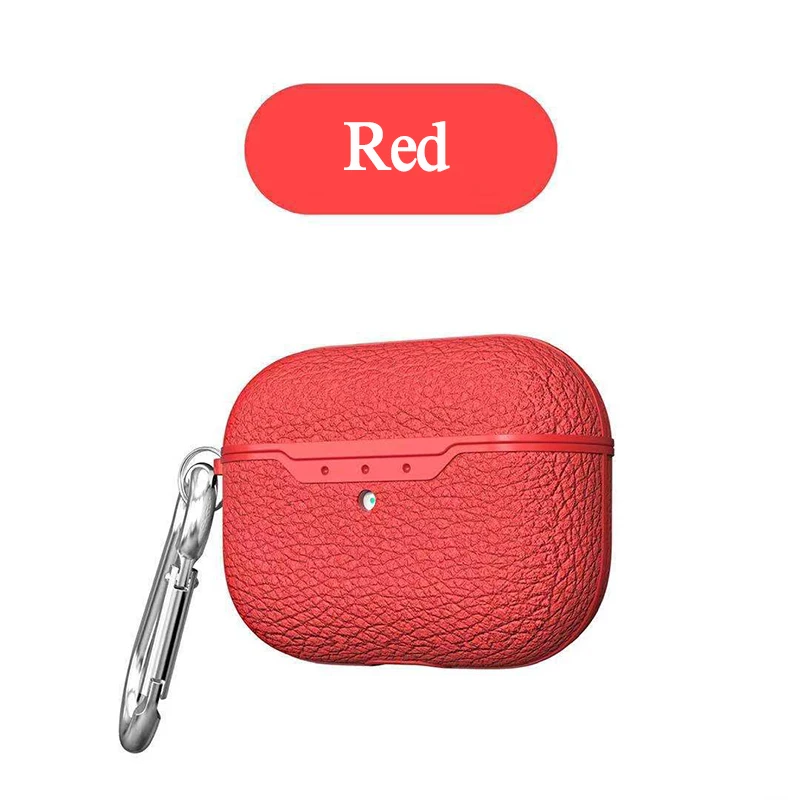 Red Роскошный кожаный чехол из искусственной кожи для Apple AirPods Pro 3, Bluetooth, беспроводной чехол для наушников, защитная оболочка, черный, зеленый цвет, защита от падения - Цвет: Red