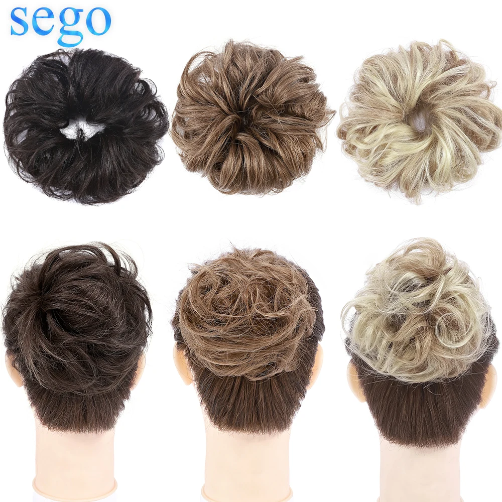 SEGO-coletas de pelo humano auténtico, banda elástica para el pelo, moño recto, 32g