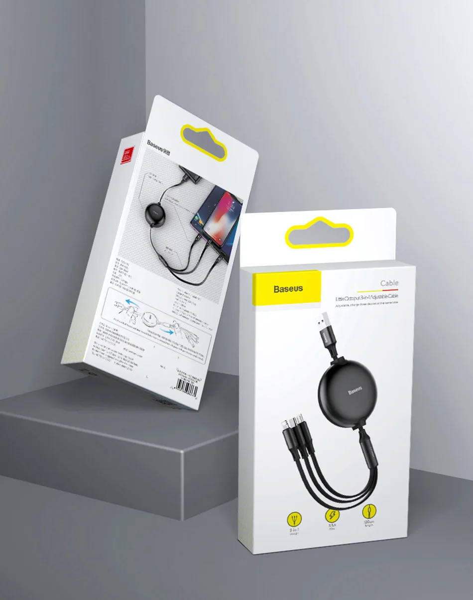 Baseus câble Micro USB/type-c rétractable 3 en 1 pour recharge rapide multiple-12