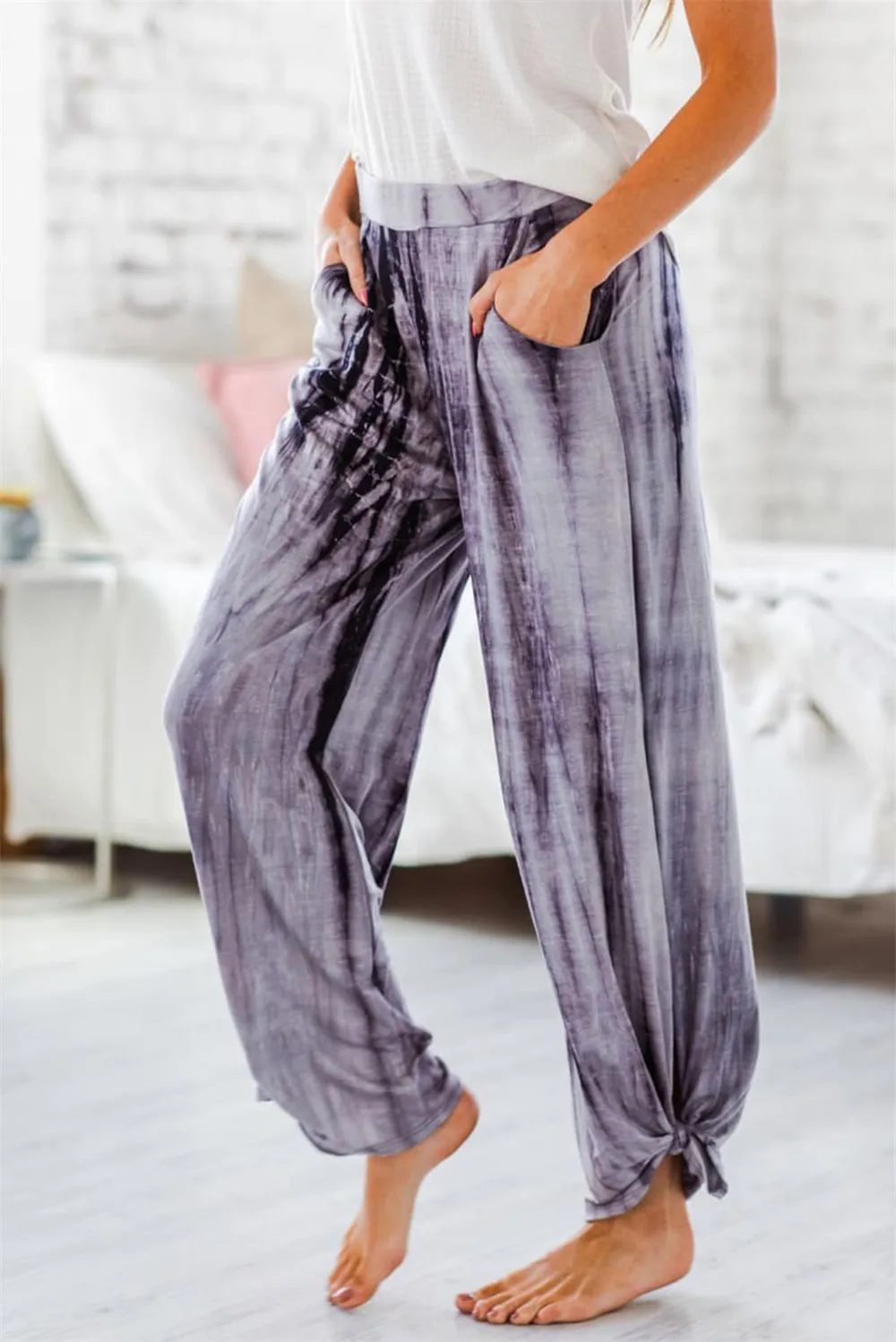 

Loose Plus Size Lantern Pants Hollow Out Bandage Designer Tie Dye Printed Trousers