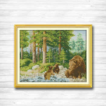 

Lovely bears in the forest jungle Scenery dmc 14CT 11CT counted cross stitch Needlework Set Embroidery kits chinese cross stitch