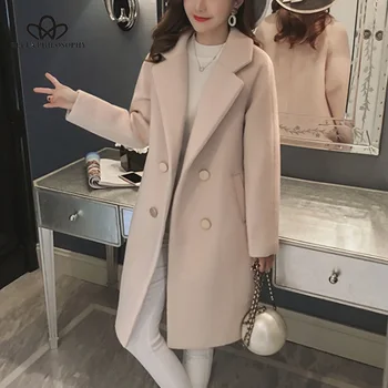 Bella Philosophy Winter Slim Plus Cotton Long Wool Blends Coat Women Hardy Solid Warm Thick Office Work Lady Coats 1