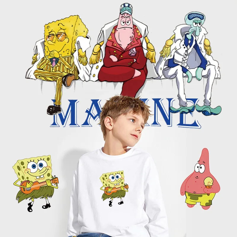 $0.84 Heat Transfer Vinyl Thermo Sticker Iron on Patches SpongeBob Patch Applications for Clothes Stripes on Clothes Stickers Applique