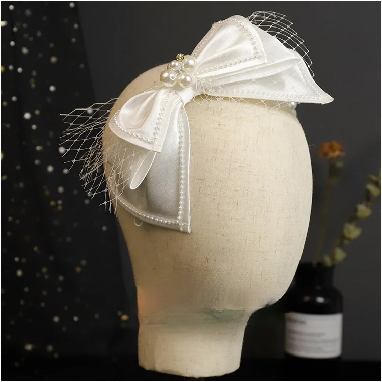 Elegant New Satin Khaki White Bow Shape Headband Fashion Wedding Bridal Wedding Dress Super Fairy Head Jewelry