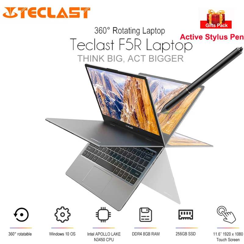 Ноутбук Teclast F5R 11,6 ''Windows 10 Intel APLLO LAKE N3450 четырехъядерный 8 ГБ+ 256 ГБ ноутбук с поворотом на 360 градусов с сенсорным экраном HDMI