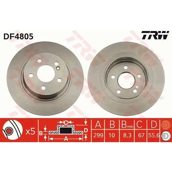 Диск тормозной MERCEDES W204 180-300 07- задний D=300мм. TRW DF4 | Автомобили и мотоциклы