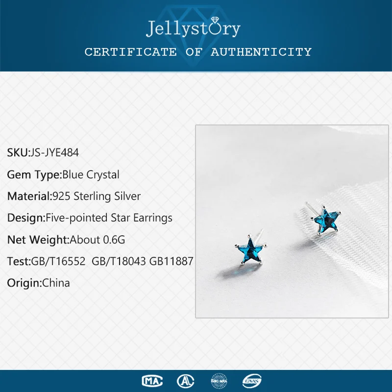Jellystory, модные серьги-гвоздики, 925 пробы, серебро, форма звезды, синий кристалл, драгоценный камень, женские серьги, ювелирные изделия, подарок на свадьбу