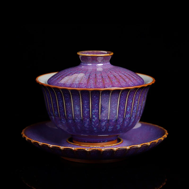 140ml Green Glaze Kiln Change Gaiwan Vintage Ceramic Kung Fu Tea Bowls Master Cup Pu'er Tea Tureen Cup Teapots Bowl With Lid