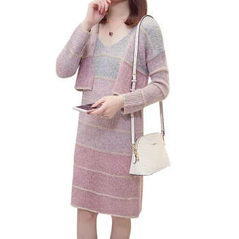 

Maternity Nursing Knitted Dress Breastfeeding Sweater Tank Dresses Cardigan Set for Pregnant Women Pregnancy Elegant Clothes