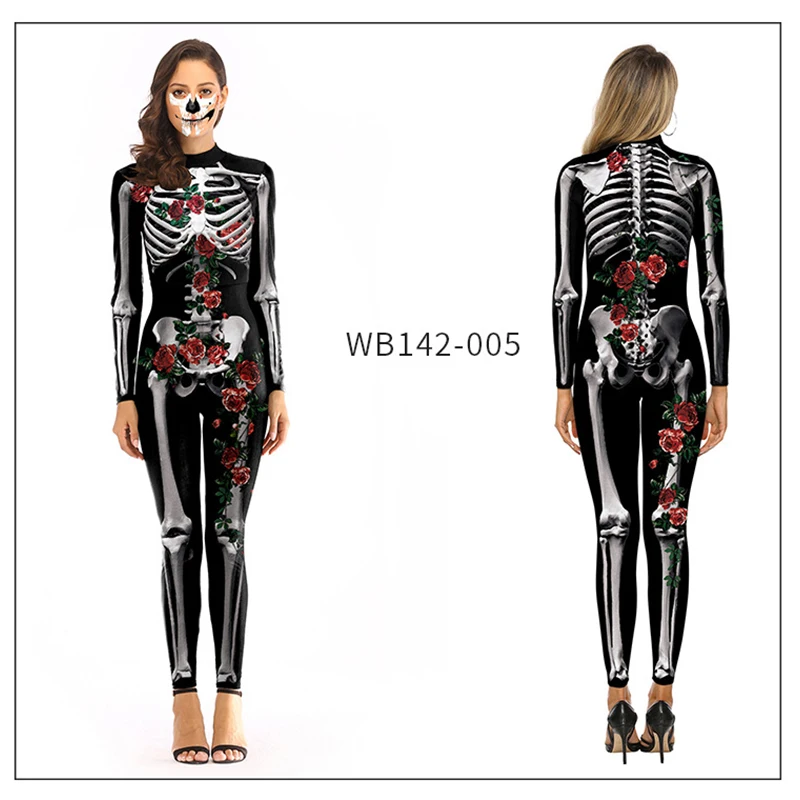 Костюмы на Хэллоуин для женщин, костюм зомби, женский сексуальный костюм «скелет», одежда на Хэллоуин, комбинезон, облегающий