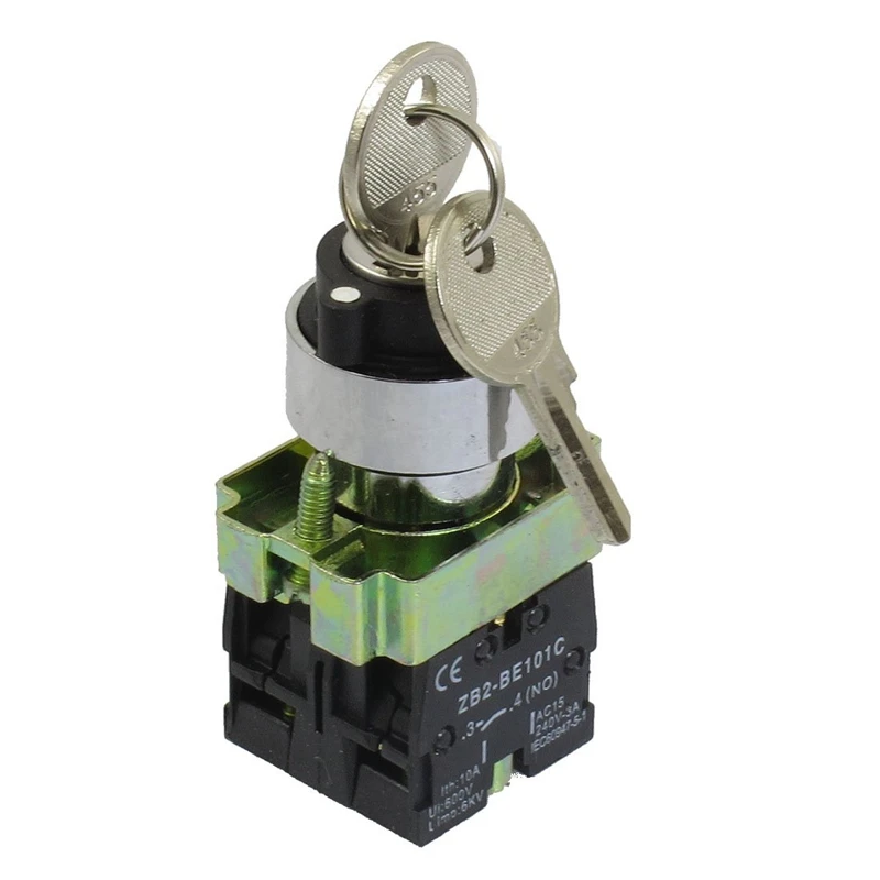 

22mm Locking 2 NO Three 3-Position Keylock Selector Select Switch ZB2-BE101C