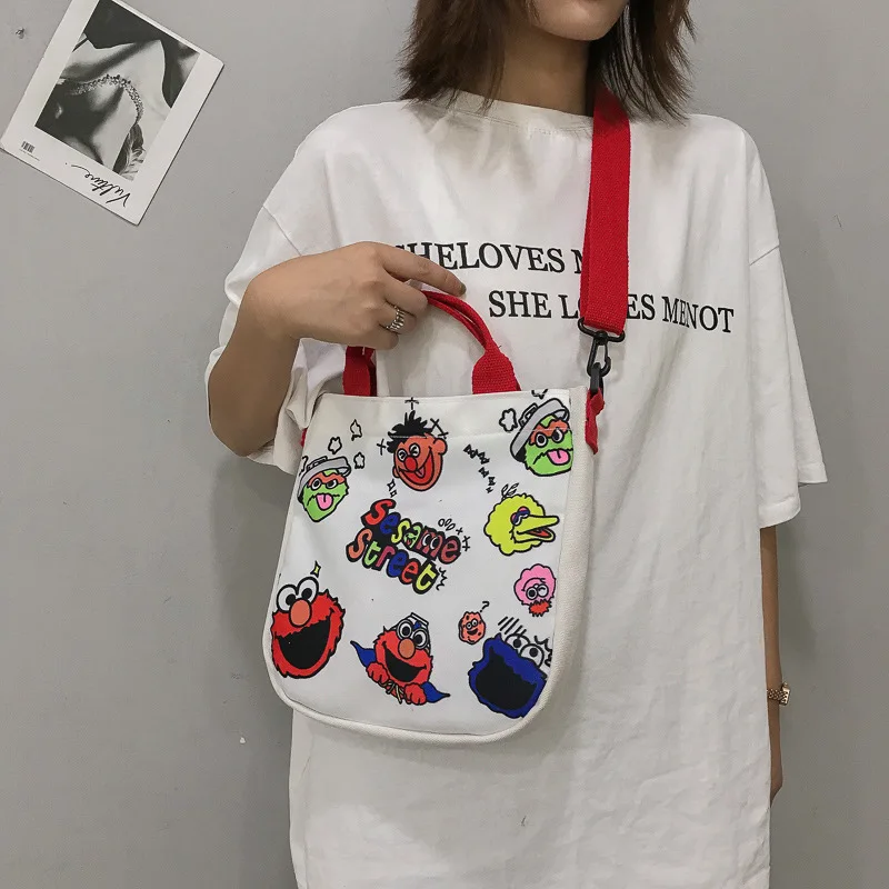 

2019 New Style Sesame Street Canvas Messenger Bag Korean-style Fashion Simple Ladies' Bag Printed Trend Shoulder Bag