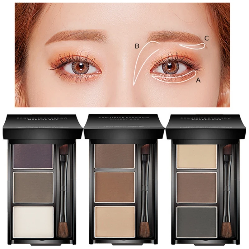 3 цвета карандаш для бровей Макияж коричневый натуральный палитра Eyebrowpowder палитра 3D тени стойкий водонепроницаемый с кистью Косметика
