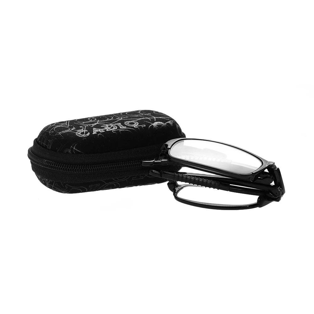 Горячие портативные складные очки для чтения унисекс Сверхлегкий металлический каркас очки с Чехол увеличительные защитные очки+ 1,0~+ 4,0 прочность - Цвет оправы: Черный
