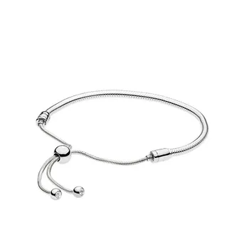 

KC New s925 Silver color Adjustable Sliding snake Bracelet DIY beads Bracelet Fit original pandora charms Women Bracelet Jewelry