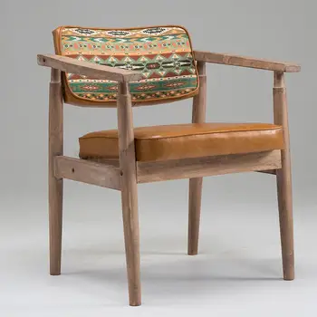 

Solid wood retro beige chair European armrest cafe restaurant dining chair study lounge chair