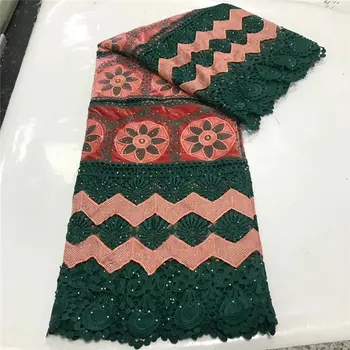

2020 High Quality African Guipure Cord Lace Fabric With stones African Embroidery Lace fabric Nigerian Net lace for women dress