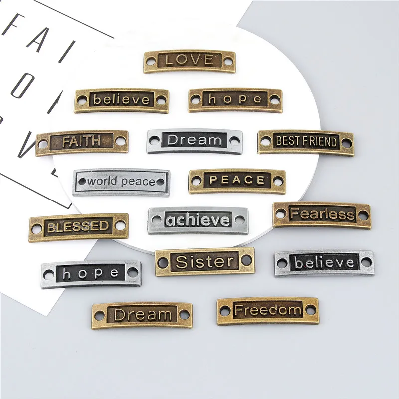16pcs Mix Antique Black/Bronze Letter Believe Love Dream Charms Connector Inspiration Pendant Jewelry Making M57 | Украшения и