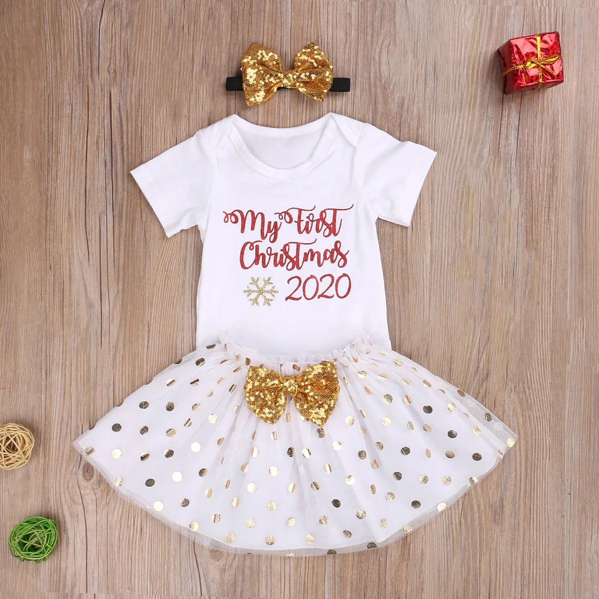 

Emmababy Newborn Baby Girl Clothes 2020 My First Christmas Romper Tops Tutu Skirt Sequin Headband 3Pcs Outfits Baby Girl Clothes