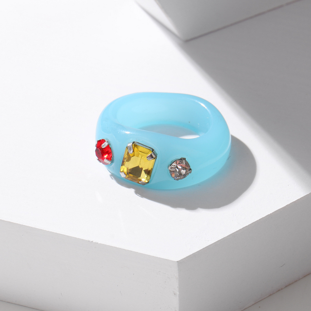 2021 New Transparent Resin Acrylic Rhinestone Colourful Geometric Square Round Rings Set for Women Jewelry Party Gifts