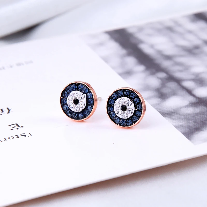 Серьги-гвоздики из розового золота для женщин, маленькие Кристальные синие серьги, Новое поступление, модные ювелирные изделия