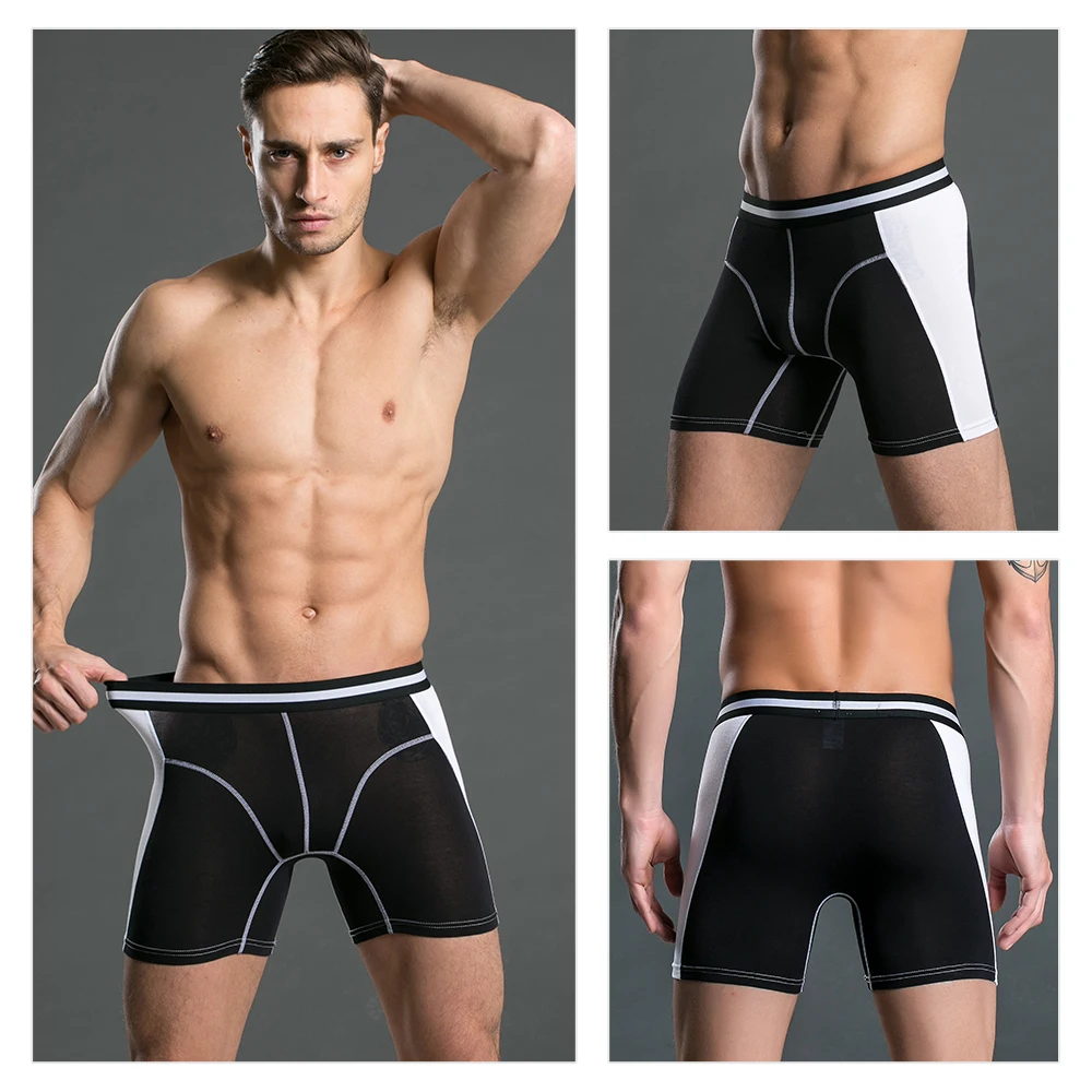 Natural Modal Men Long Leg Gym Boxer Shorts Male Stretch Underwear Briefs  6pcs/Lot Underpants For Man Norcotton