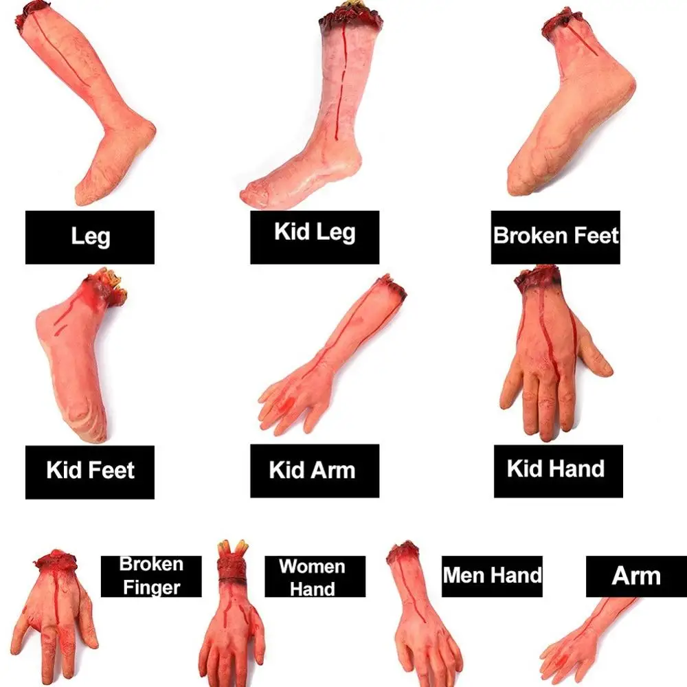 

Halloween Severed Hands Feet Set Scary Bloody Broken Body Parts Prank Trick Halloween Props Decorations Party Cosplay Costumes