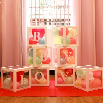 

4pcs/set Party Decoration DIY Transparent Box Latex Balloon BABY LOVE Blocks Baby Shower Backdrop Wedding Birthday for Boy Girl