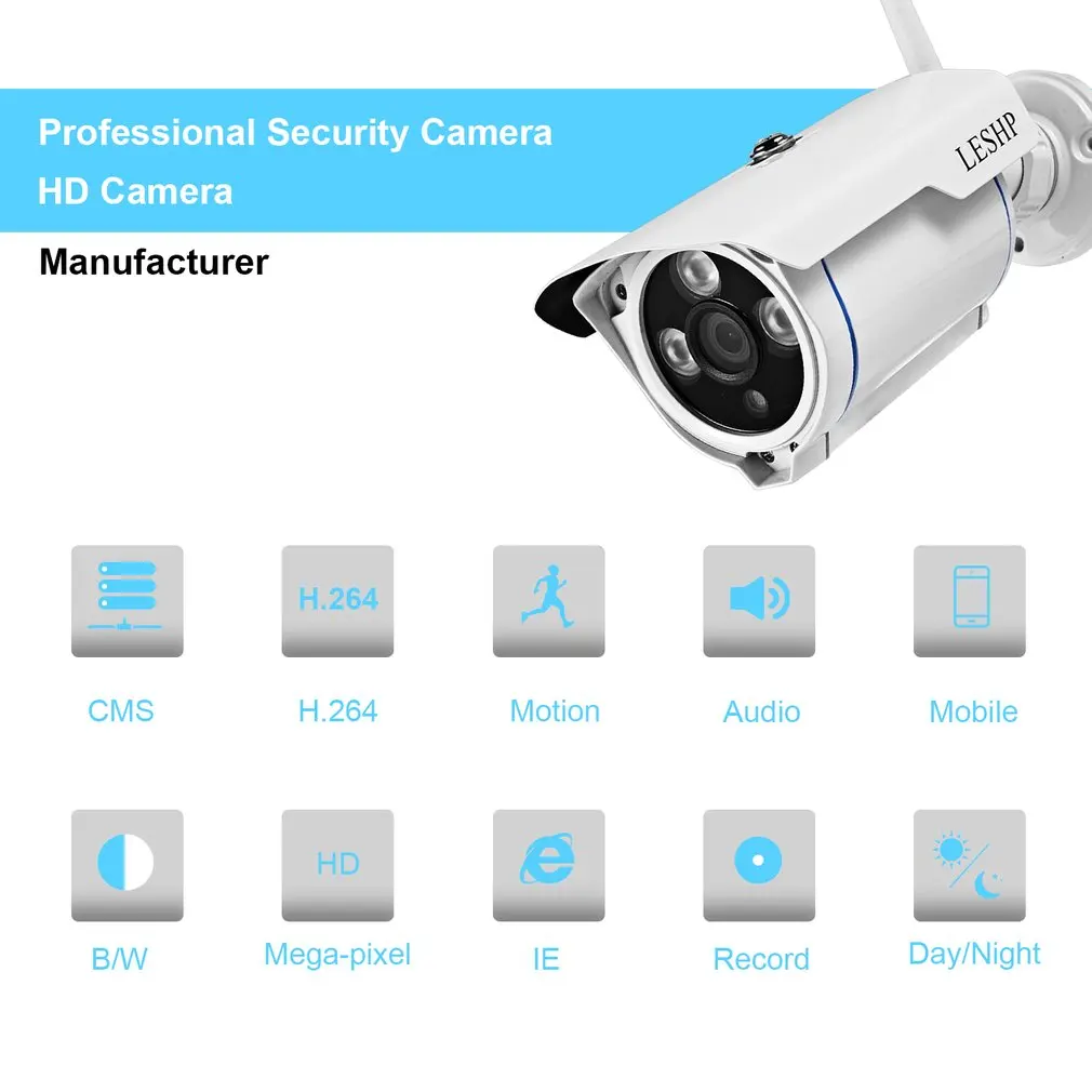 LESHP 1.0MP WIFI Wireless Bullet Security IP Camera Outdoor Waterproof Support Night Vision Motion Detection Smart Alarm LESHP 1.0MP WIFI Wireless Bullet Security IP Camera Outdoor Waterproof Support Night Vision Motion Detection Smart Alarm