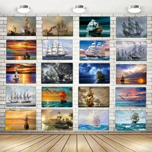 Пляж океан парусная лодка картина плакат настенное искусство картина винтажные оловянные вывески для дома гостиной Декор парусник металлическая пластина