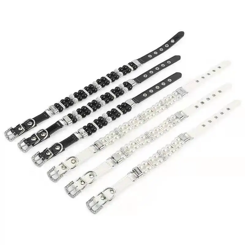 New Bling Pet Cat Collar With Handmade Adjustable Dog Pearl Necklace Luxury Diamond Pet Collar Decoration for Puppy Dogs Cats New Bling Pet Cat Collar With Handmade Adjustable Dog Pearl Necklace Luxury Diamond Pet Collar Decoration for Puppy Dogs Cats
