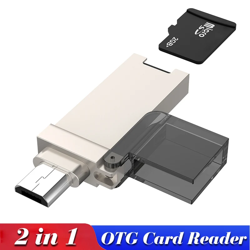 2 в 1 USB OTG кард-ридер Универсальный Micro USB OTG TF/Micro SD кард-ридер телефонные удлинители Micro USB OTG адаптер - Цвет: Золотой