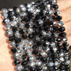 Faceted Clear Glass Crystal Rondelle Beads for Jewelry Making and DIY Projects (Black Silver)