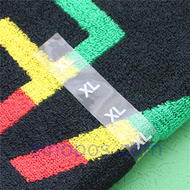 Clothes Size Strip Label, adhesive clear tape rectangular labels apparel pants folded garment pile display tag clothing sticker