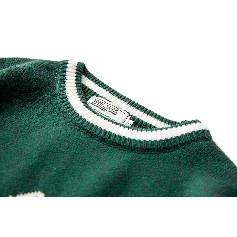 2024 autumn and winter new American college style striped round neck pullover retro sweater 3
