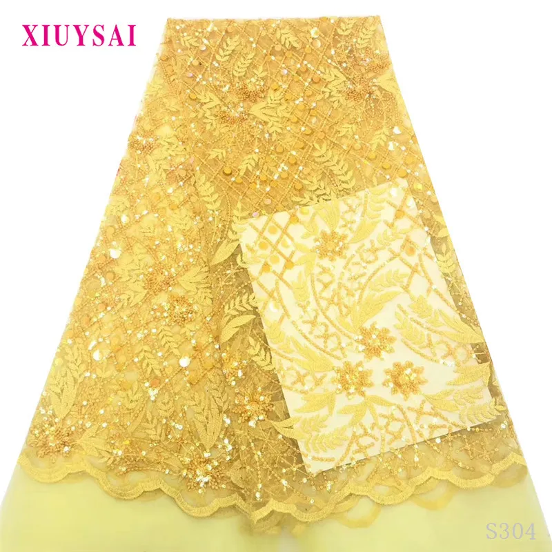 

Gold Sequined Embroidered Net Lace Fabrics 2020 New Design African Guinea Sequins Wedding Mesh Prom Dresses Sewing Fabircs SL304