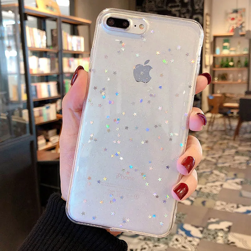 N1986N Телефон чехол для iPhone 6 6s 7 8 Plus X XR XS Max Bling Star тени с металлическим блеском порошок прозрачный мягкий TPU для iPhone X XS - Цвет: clear