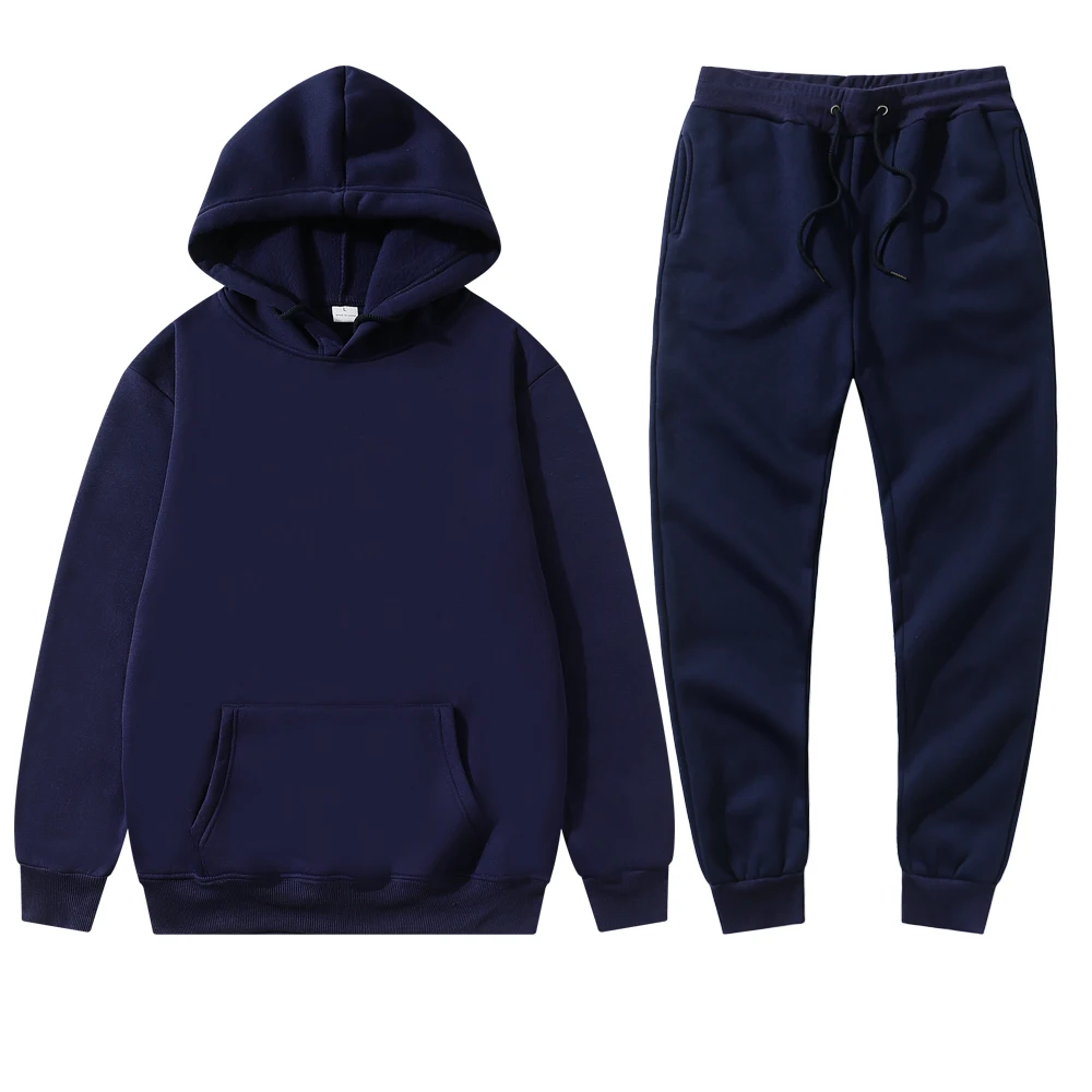 Men Women Tracksuits Fashion Men's Solid Sets Sweatshirts+Pants 2 Pieces Set Spring Autumn Fleece Hooded Sport Jogging Suits