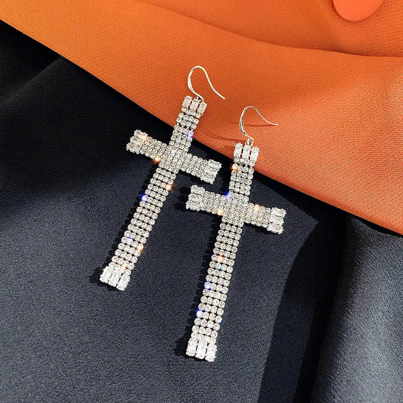 Горный хрусталь крест большие серьги женские новые модные ювелирные изделия массивные серьги