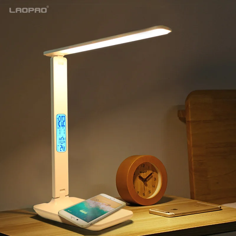 

LAOPAO LED Table Desk Lamp QI Wireless Charging With Calendar Temperature Alarm Clock Eye Protect Reading Light table lamp