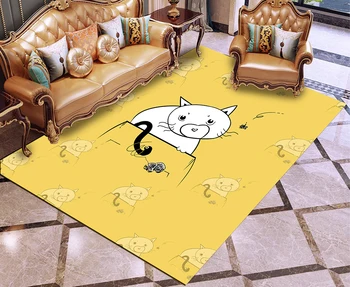 

White Cats Cartoon Carpet Yellow Background Play Mat Rug 3D Print Colorful Outdoor Celebrate Carpet Home For Living Room Carpet