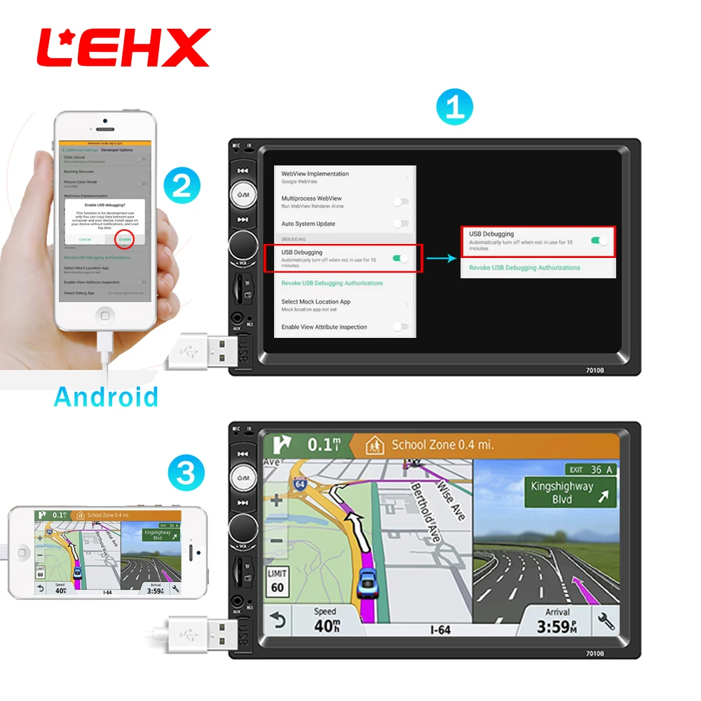 Автомобильный мультимедийный видеоплеер 2 Din с телефоном Android и iphone mirror link carplay для